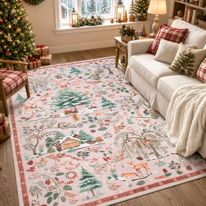 Wonnitar Christmas Washable Rug, Non Slip Christmas Entryway Area Rug, Soft Xmas Living Room Throw Rug, Ultra Thin Indoor Floor Carpet for Kitchen Bedroom Holiday Decor