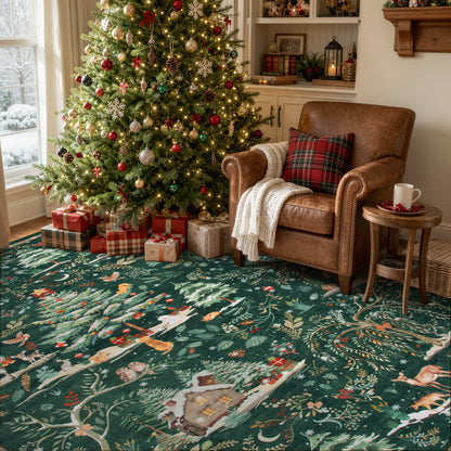 Wonnitar Christmas Washable Rug, Non Slip Christmas Entryway Area Rug, Soft Xmas Living Room Throw Rug, Ultra Thin Indoor Floor Carpet for Kitchen Bedroom Holiday Decor