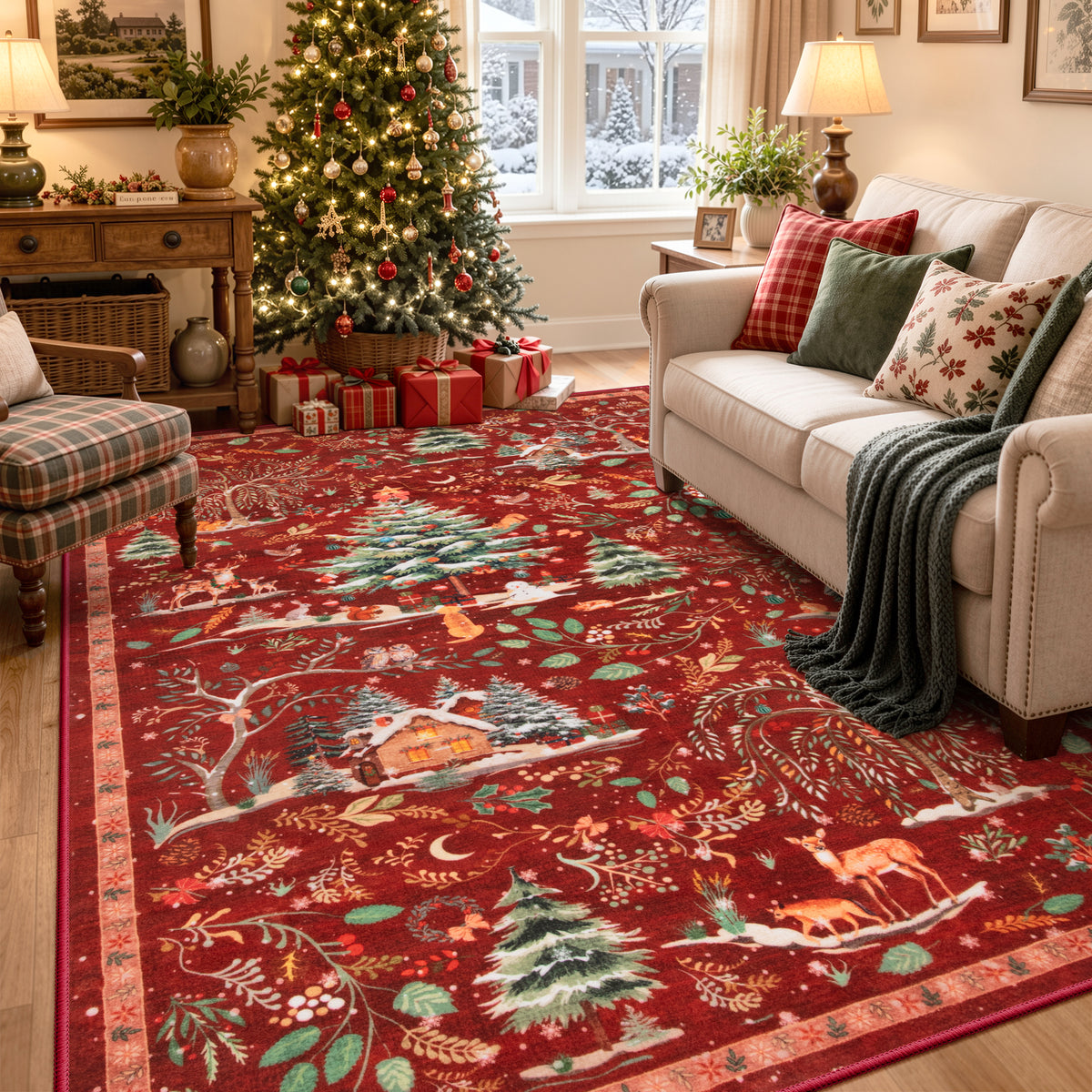 Wonnitar Christmas Washable Rug, Non Slip Christmas Entryway Area Rug, Soft Xmas Living Room Throw Rug, Ultra Thin Indoor Floor Carpet for Kitchen Bedroom Holiday Decor