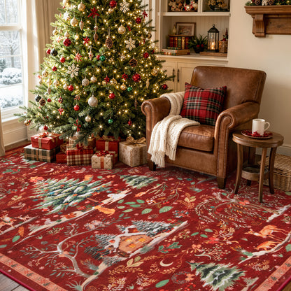 Wonnitar Christmas Washable Rug, Non Slip Christmas Entryway Area Rug, Soft Xmas Living Room Throw Rug, Ultra Thin Indoor Floor Carpet for Kitchen Bedroom Holiday Decor