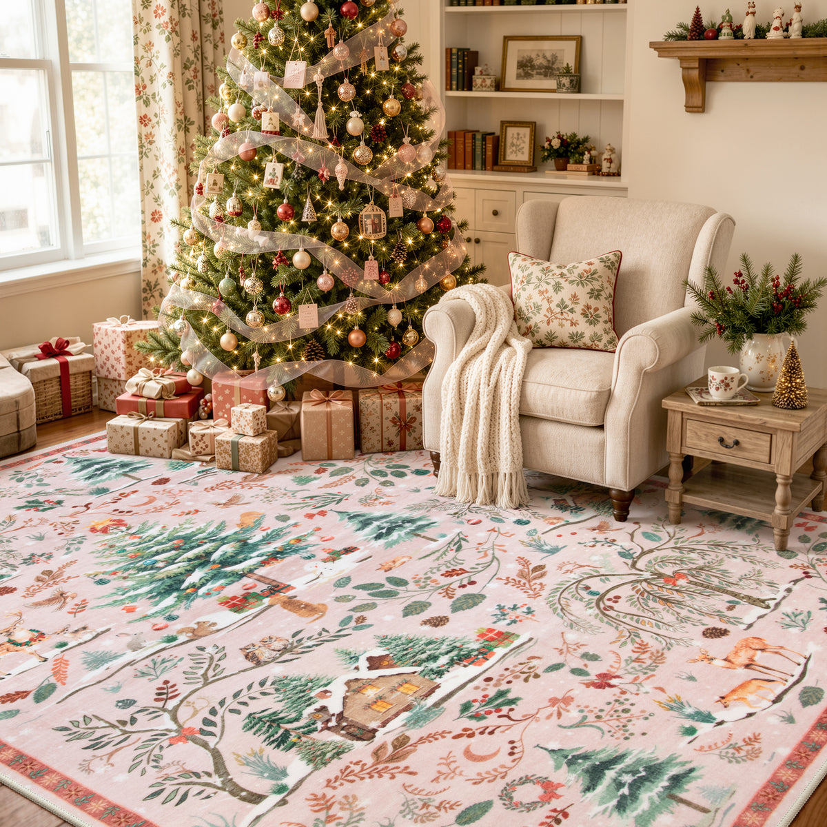 Wonnitar Christmas Washable Rug, Non Slip Christmas Entryway Area Rug, Soft Xmas Living Room Throw Rug, Ultra Thin Indoor Floor Carpet for Kitchen Bedroom Holiday Decor