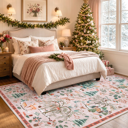 Wonnitar Christmas Washable Rug, Non Slip Christmas Entryway Area Rug, Soft Xmas Living Room Throw Rug, Ultra Thin Indoor Floor Carpet for Kitchen Bedroom Holiday Decor