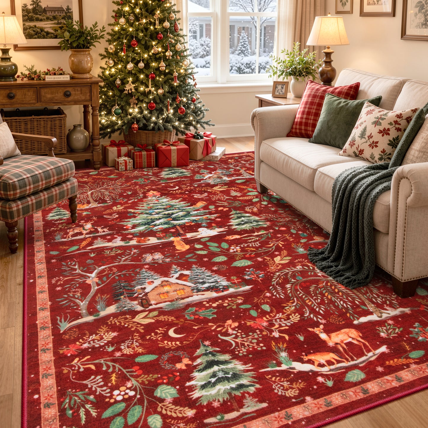 Wonnitar Christmas Washable Rug, Non Slip Christmas Entryway Area Rug, Soft Xmas Living Room Throw Rug, Ultra Thin Indoor Floor Carpet for Kitchen Bedroom Holiday Decor