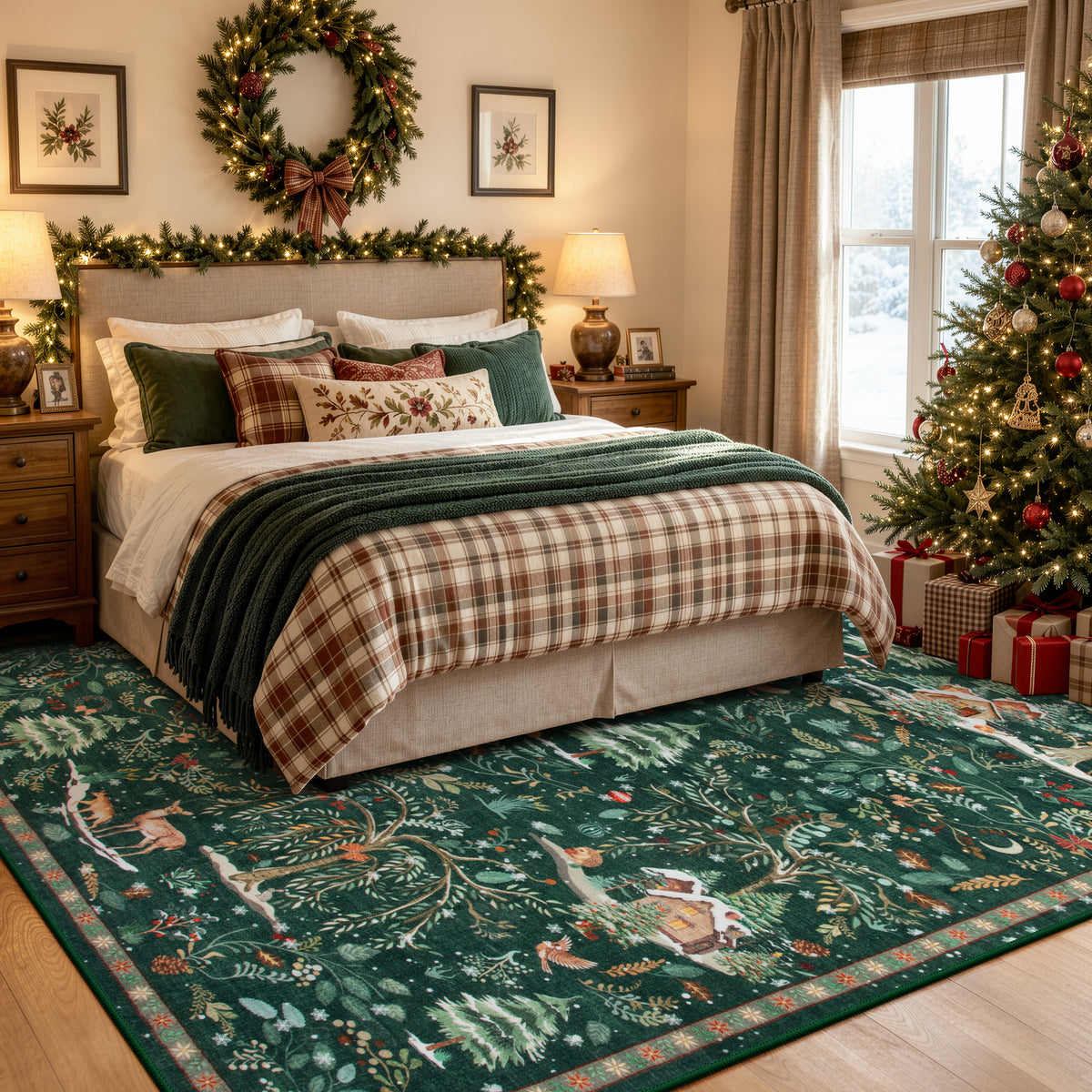 Wonnitar Christmas Washable Rug, Non Slip Christmas Entryway Area Rug, Soft Xmas Living Room Throw Rug, Ultra Thin Indoor Floor Carpet for Kitchen Bedroom Holiday Decor