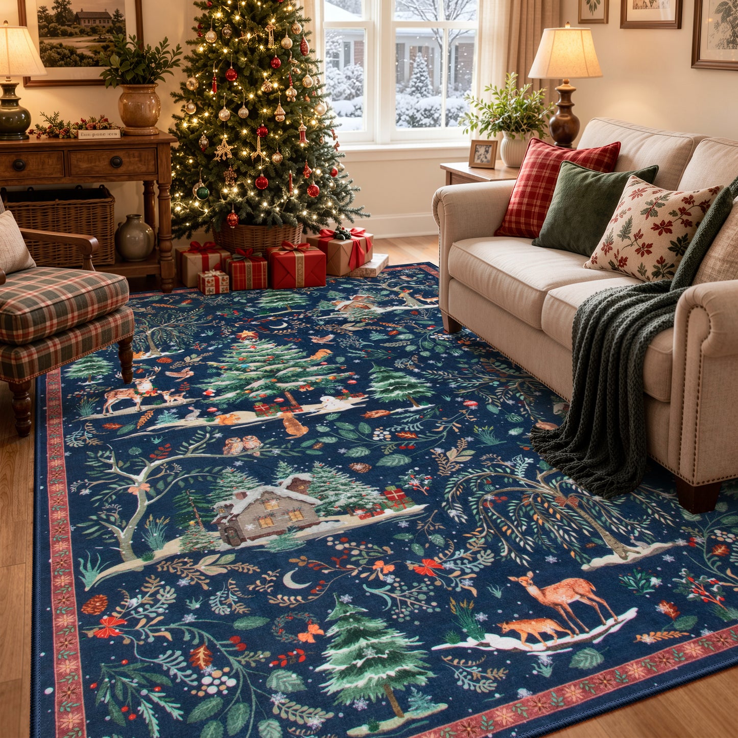 Wonnitar Christmas Washable Rug, Non Slip Christmas Entryway Area Rug, Soft Xmas Living Room Throw Rug, Ultra Thin Indoor Floor Carpet for Kitchen Bedroom Holiday Decor