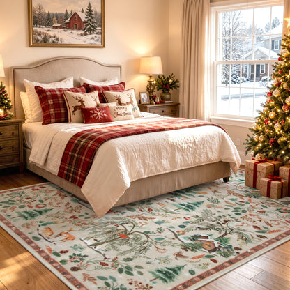 Wonnitar Christmas Washable Rug, Non Slip Christmas Entryway Area Rug, Soft Xmas Living Room Throw Rug, Ultra Thin Indoor Floor Carpet for Kitchen Bedroom Holiday Decor
