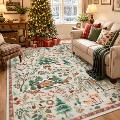 Wonnitar Christmas Washable Rug, Non Slip Christmas Entryway Area Rug, Soft Xmas Living Room Throw Rug, Ultra Thin Indoor Floor Carpet for Kitchen Bedroom Holiday Decor