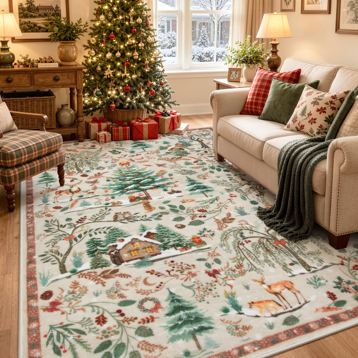 Wonnitar Christmas Washable Rug, Non Slip Christmas Entryway Area Rug, Soft Xmas Living Room Throw Rug, Ultra Thin Indoor Floor Carpet for Kitchen Bedroom Holiday Decor