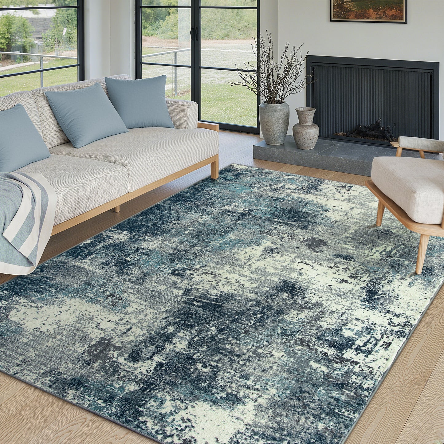 RUG ROBT Abstract Rug, Washable Bathroom Rug Non-Slip,Low-Pile Entryway Rug Indoor Mat,Soft Modern Throw Rug for Entrance Entry Kitchen Bedroom
