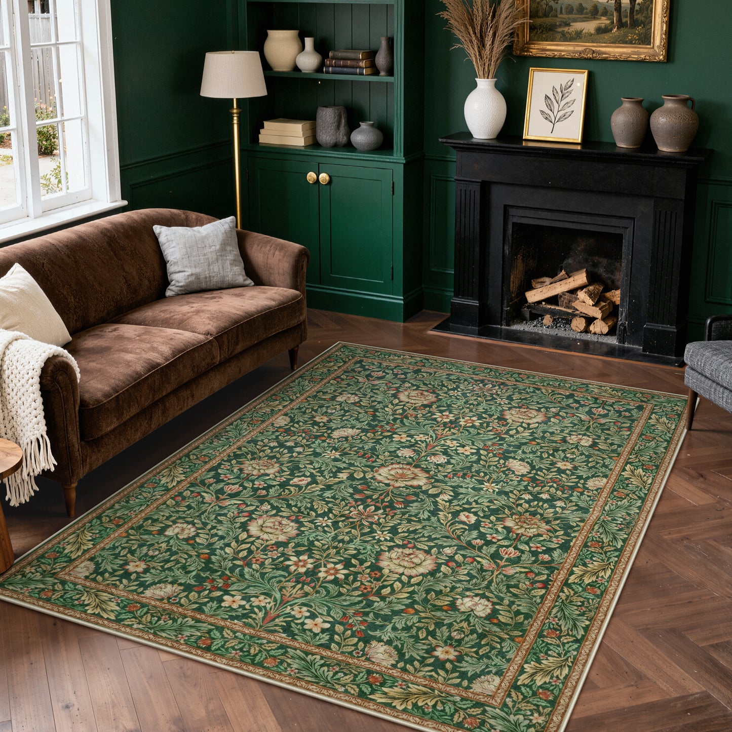 Lahome Non-Slip Washable Area Rug, Boho Floral Vintage Low-Pile Carpet for Living Room Bedroom Dining Room and Office, Stain Resistant Soft Indoor Mat