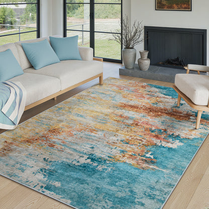 RUG ROBOT Abstract Living Room Rug, Soft Modern Washable Area Rugs for Bedroom Non Slip, Ultra Thin Foldable Low Pile Carpet for Dining Room Kitchen Bathroom Office