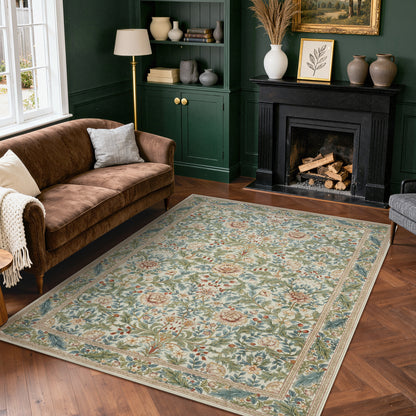 Lahome Non-Slip Washable Area Rug, Boho Floral Vintage Low-Pile Carpet for Living Room Bedroom Dining Room and Office, Stain Resistant Soft Indoor Mat