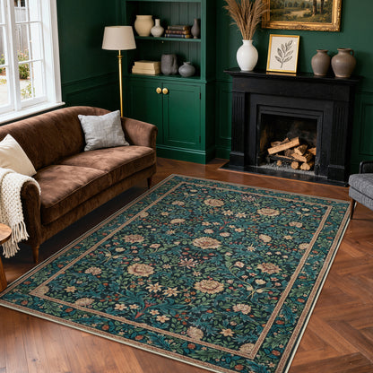 Lahome Non-Slip Washable Area Rug, Boho Floral Vintage Low-Pile Carpet for Living Room Bedroom Dining Room and Office, Stain Resistant Soft Indoor Mat