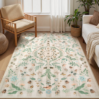 Lahome Decor Insect Botanical Washable Rugs for Bedroom, Soft Rug for Entryway, Kitchen Rugs Non Slip Washable, Boho Floral Indoor Throw Carpet for Bathroom Laundry Living Room Walmart Walmart 5' x 7' Khaki