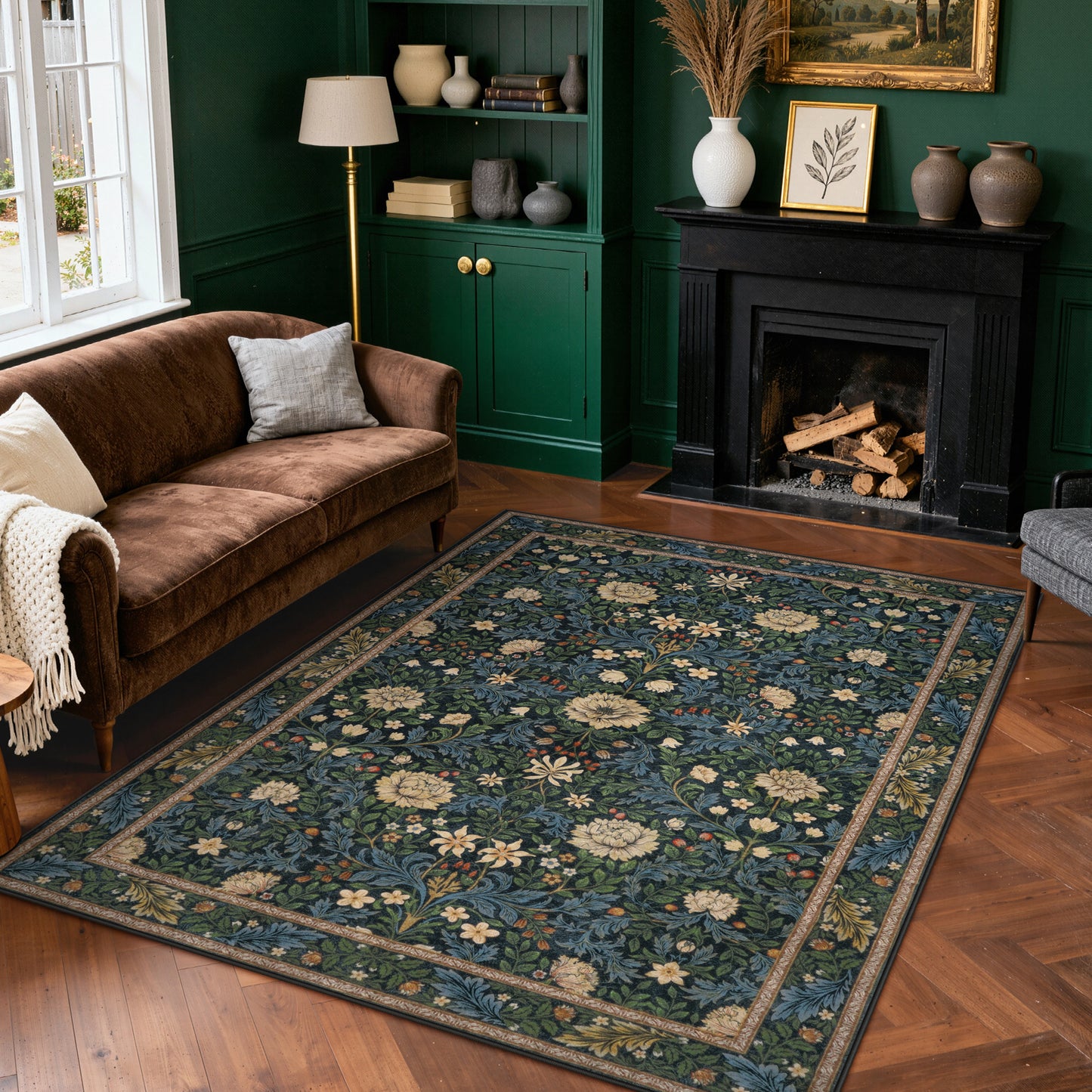 Lahome Non-Slip Washable Area Rug, Boho Floral Vintage Low-Pile Carpet for Living Room Bedroom Dining Room and Office, Stain Resistant Soft Indoor Mat