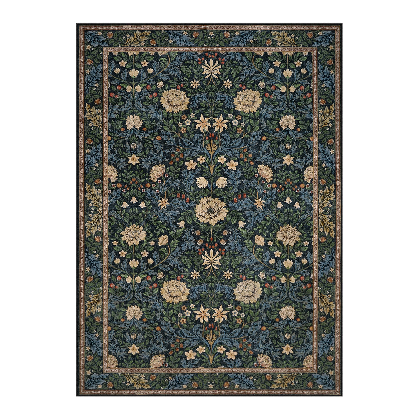 Lahome Non-Slip Washable Area Rug, Boho Floral Vintage Low-Pile Carpet for Living Room Bedroom Dining Room and Office, Stain Resistant Soft Indoor Mat
