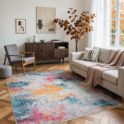 RUG ROBOT Abstract Living Room Rug, Soft Modern Washable Area Rugs for Bedroom Non Slip, Ultra Thin Foldable Low Pile Carpet for Dining Room Kitchen Bathroom Office
