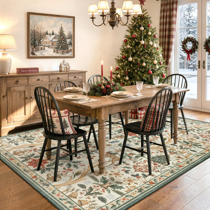 Lahome Christmas Area Rug, Vintage Holiday Washable Rugs for Living Room, Non-Slip Soft Large Carpet with Xmas Trees & Elk Design for Bedroom Dining Room Home Office Nursery