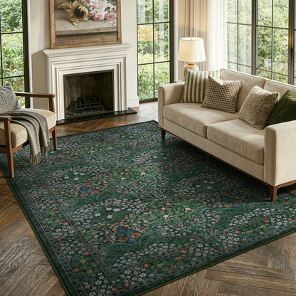 Lahome Floral Area Rugs – Soft Washable for Living Room & Bedroom, Boho Non Slip Low Pile Large Throw Carpet, Forest Stain Resistant, Ideal for Farmhouse Dining Room Office