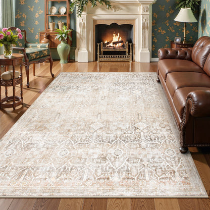 Lahome Decor Washable Area Rug,Boho Tribe Rugs for Living Room With Non-Slip Backing, Stain Resistant Non-Shed Carpet for Bedroom, Dining Room, Dorm, Office,Farmhouse Walmart Walmart 5' x 7' Khaki