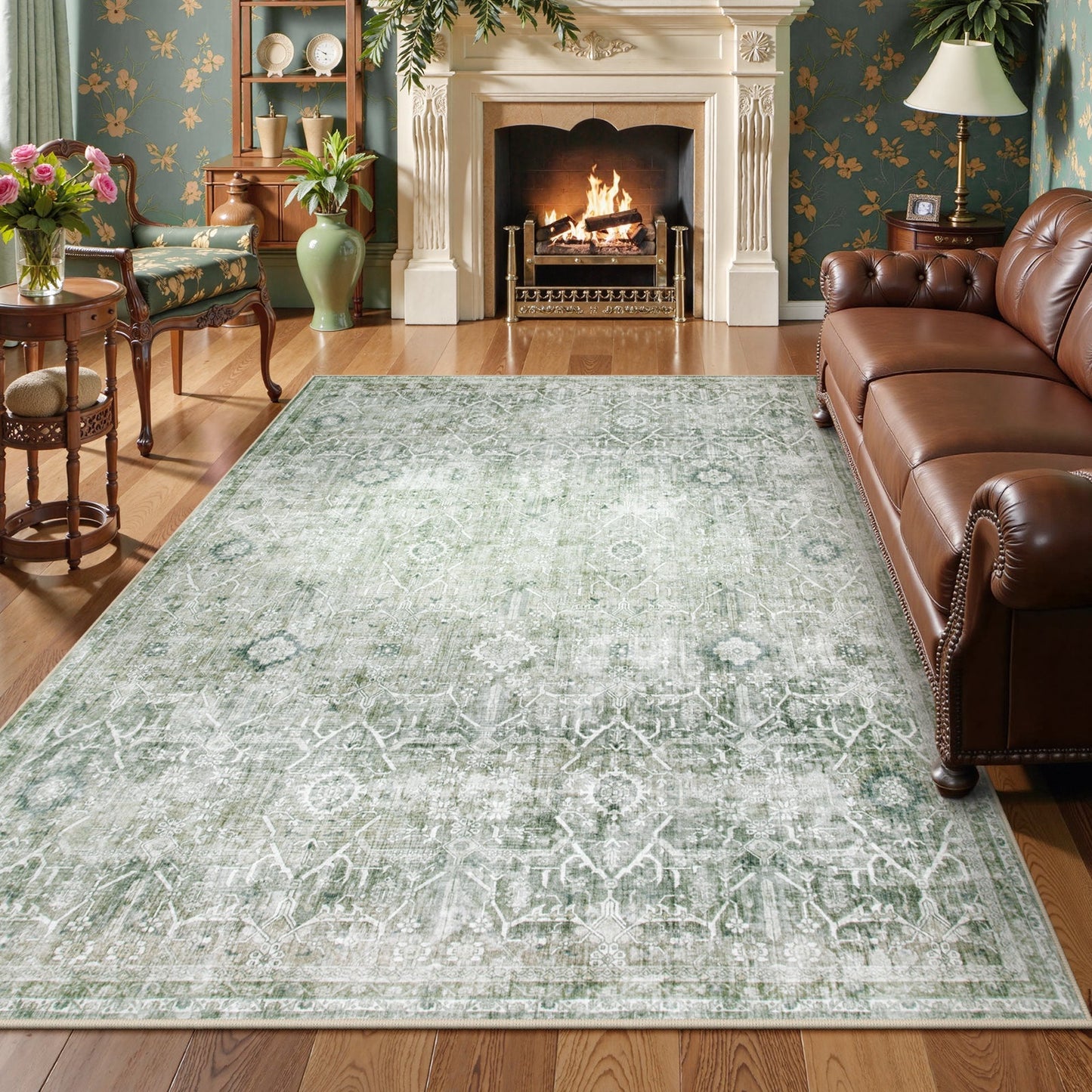 Lahome Decor Washable Area Rug,Boho Tribe Rugs for Living Room With Non-Slip Backing, Stain Resistant Non-Shed Carpet for Bedroom, Dining Room, Dorm, Office,Farmhouse Walmart Walmart 5' x 7' Green