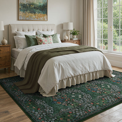 Lahome Floral Area Rugs – Soft Washable for Living Room & Bedroom, Boho Non Slip Low Pile Large Throw Carpet, Forest Stain Resistant, Ideal for Farmhouse Dining Room Office