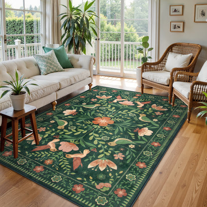 Lahome Decor Boho Bird Area Rugs,Floral Rug for Living Room Machine Washable,Soft Indoor Carpet,Non-Slip Low Pile for Bedroom Dining Room Playroom Office