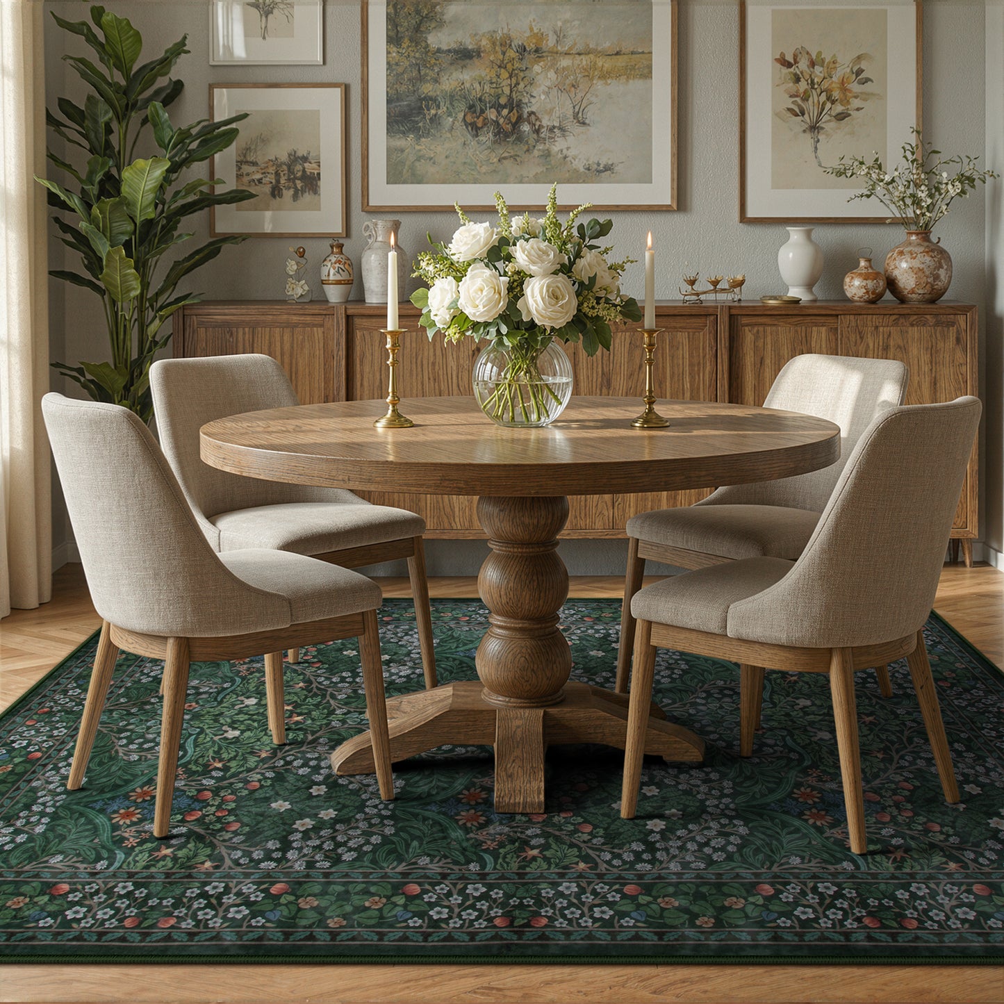 Lahome Floral Area Rugs – Soft Washable for Living Room & Bedroom, Boho Non Slip Low Pile Large Throw Carpet, Forest Stain Resistant, Ideal for Farmhouse Dining Room Office