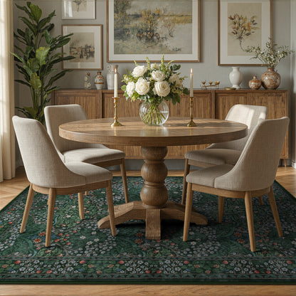 Lahome Floral Area Rugs – Soft Washable for Living Room & Bedroom, Boho Non Slip Low Pile Large Throw Carpet, Forest Stain Resistant, Ideal for Farmhouse Dining Room Office