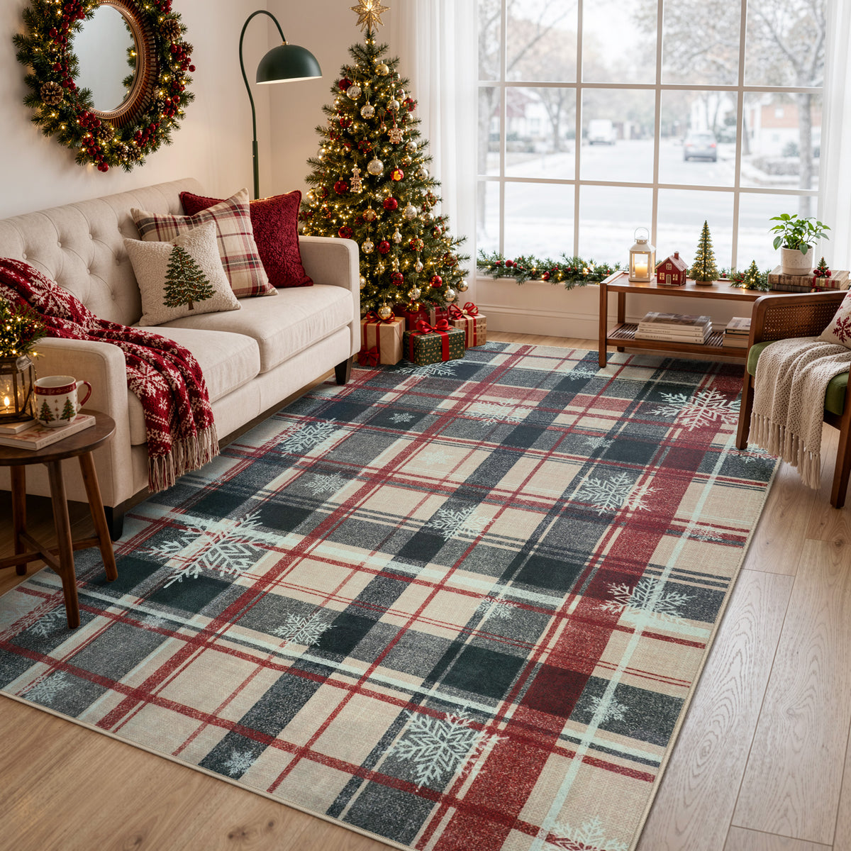 Lahome Christmas Rug,Area Rugs, Rugs for Living Room, Non-Slip Washable Rugs Stain Resistant Checkered Rug Xmas Holiday Throw Rug for ‎Dining Room Office