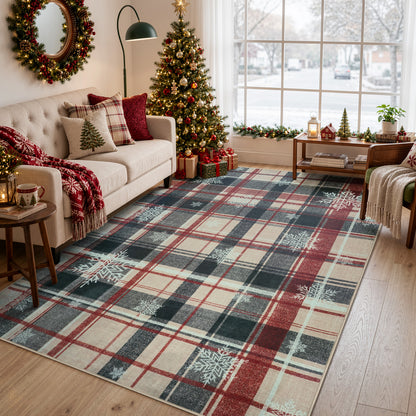 Lahome Christmas Rug,Area Rugs, Rugs for Living Room, Non-Slip Washable Rugs Stain Resistant Checkered Rug Xmas Holiday Throw Rug for ‎Dining Room Office