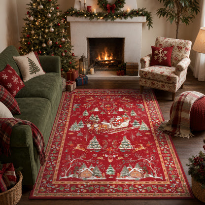 Lahome Decor  Christmas Area Rug, Washable Rug for Living Room, Non Slip Low Pile Soft Bedroom Rug Xmas Tree Elk Indoor Floor Carpet for Dining Room Winter Holiday Decor