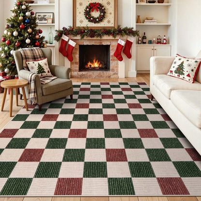 RUG ROBOT Christmas Area Rugs for Living Room, Checkered Machine Washable Large Carpet Rugs for Dining Room, Non Slip Soft Low Pile Farmhouse Geometric Modern Xmas decor Rugs for Bedroom