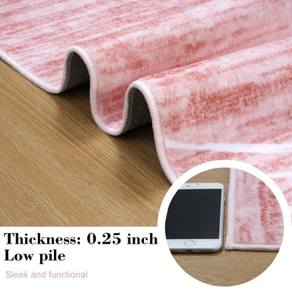 RUG ROBOT 5'x7' Abstract Area Rugs for Living Room, Soft Washable Pink Rugs for Girls Bedroom, Non-Slip Modern Wave Striped Large Accent Carpet for Dining Room Kitchen Nursery, Pink