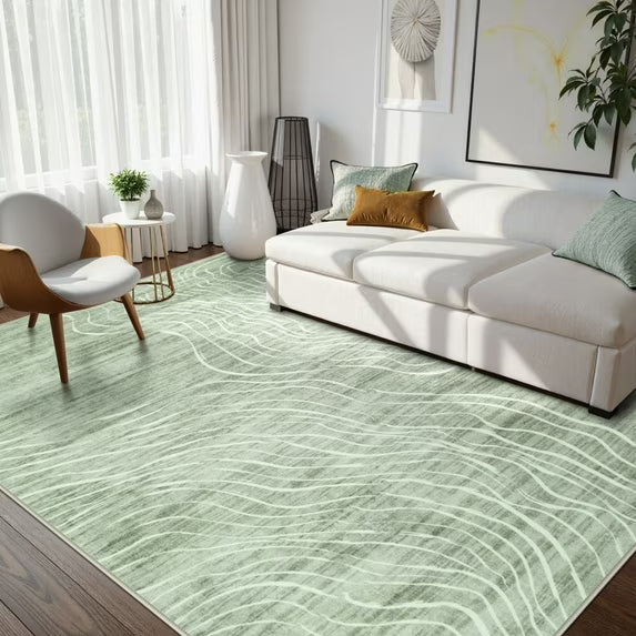 RUG ROBOT Abstract Area Rugs for Living Room, Soft Washable Rugs for Bedroom, Non-Slip Modern Wave Striped Large Accent Carpet for Dining Room Kitchen Nursery