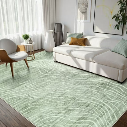 RUG ROBOT Abstract Area Rugs for Living Room, Soft Washable Rugs for Bedroom, Non-Slip Modern Wave Striped Large Accent Carpet for Dining Room Kitchen Nursery
