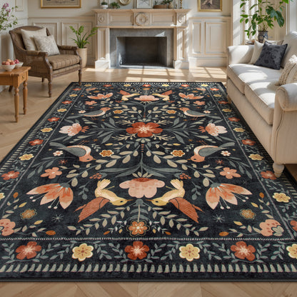 Lahome Decor Boho Bird Area Rugs,Floral Rug for Living Room Machine Washable,Soft Indoor Carpet,Non-Slip Low Pile for Bedroom Dining Room Playroom Office