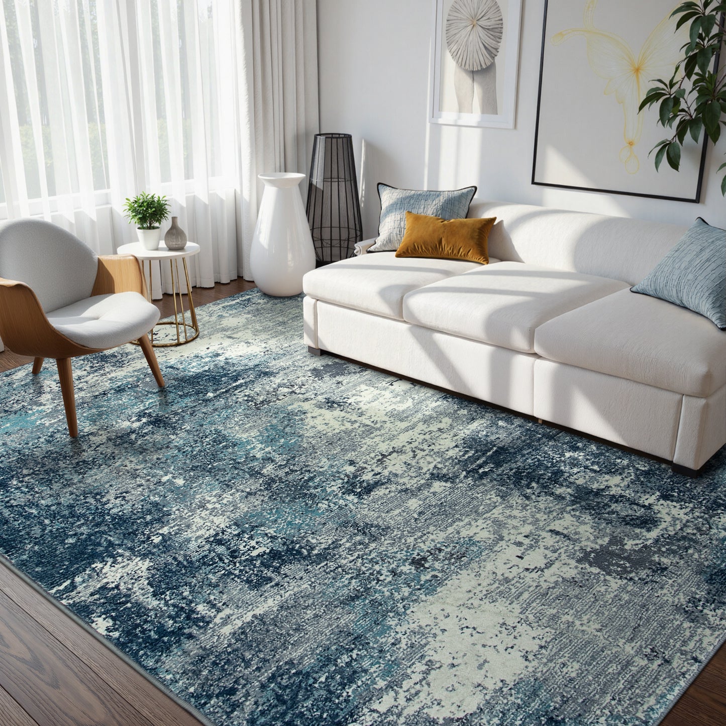 RUG ROBT Abstract Rug, Washable Bathroom Rug Non-Slip,Low-Pile Entryway Rug Indoor Mat,Soft Modern Throw Rug for Entrance Entry Kitchen Bedroom