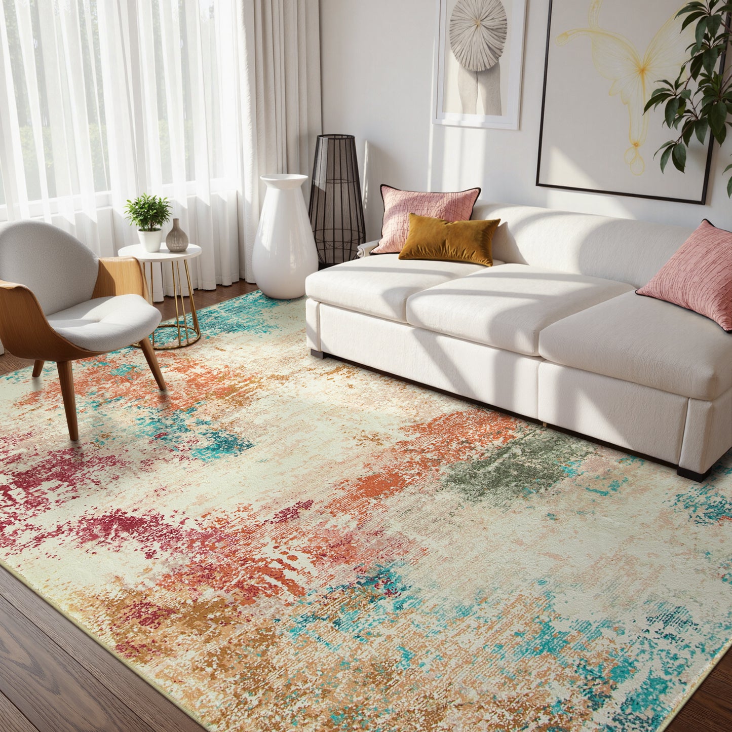 RUG ROBT Abstract Rug, Washable Bathroom Rug Non-Slip,Low-Pile Entryway Rug Indoor Mat,Soft Modern Throw Rug for Entrance Entry Kitchen Bedroom