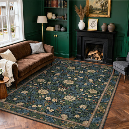Lahome Non-Slip Washable Area Rug, Boho Floral Vintage Low-Pile Carpet for Living Room Bedroom Dining Room and Office, Stain Resistant Soft Indoor Mat