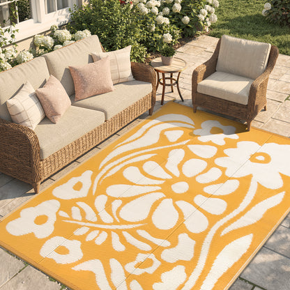 Lahome Outdoor RV Rug - Waterproof Reversible Plastic Straw Mat,Abstract Floral Pattern for Deck, Balcony & Camping