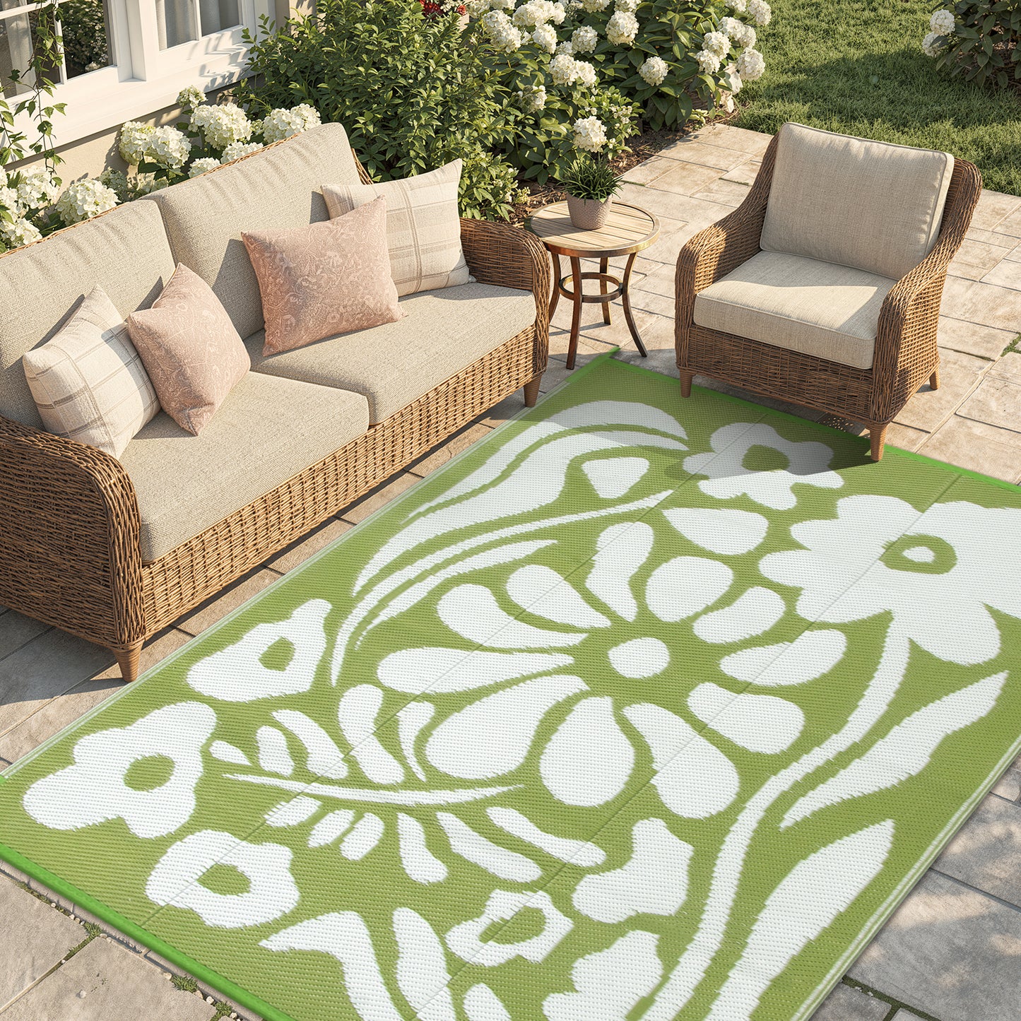 Lahome Outdoor RV Rug - Waterproof Reversible Plastic Straw Mat,Abstract Floral Pattern for Deck, Balcony & Camping
