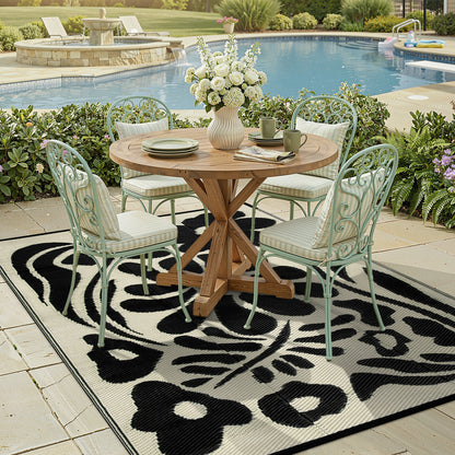 Lahome Outdoor RV Rug - Waterproof Reversible Plastic Straw Mat,Abstract Floral Pattern for Deck, Balcony & Camping