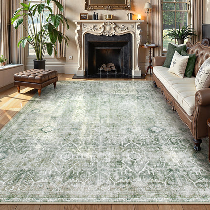 Lahome Decor Washable Area Rug,Boho Tribe Rugs for Living Room With Non-Slip Backing, Stain Resistant Non-Shed Carpet for Bedroom, Dining Room, Dorm, Office,Farmhouse Walmart Walmart 6'x9' Green
