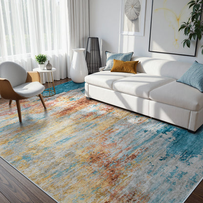 RUG ROBOT Abstract Living Room Rug, Soft Modern Washable Area Rugs for Bedroom Non Slip, Ultra Thin Foldable Low Pile Carpet for Dining Room Kitchen Bathroom Office
