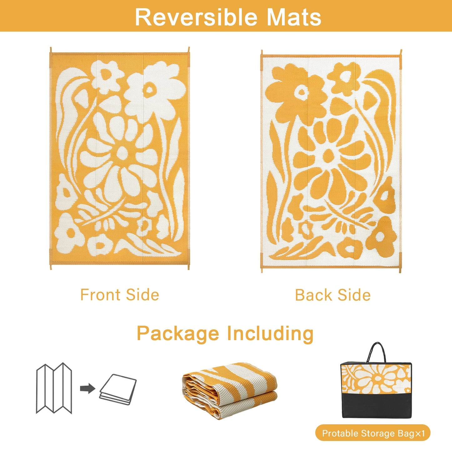 Lahome Outdoor RV Rug - Waterproof Reversible Plastic Straw Mat,Abstract Floral Pattern for Deck, Balcony & Camping