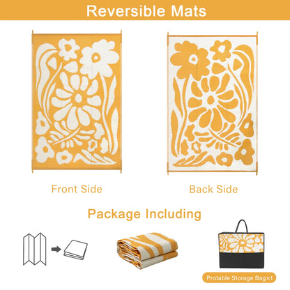 Lahome Outdoor RV Rug - Waterproof Reversible Plastic Straw Mat,Abstract Floral Pattern for Deck, Balcony & Camping