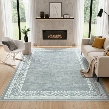 RUG ROBOT Modern Bordered Machine Washable Rug, Ultra-Thin Rugs for Entryway Bedroom, Non-Slip Stain Resistant Small Carpet for Laundry Entrance