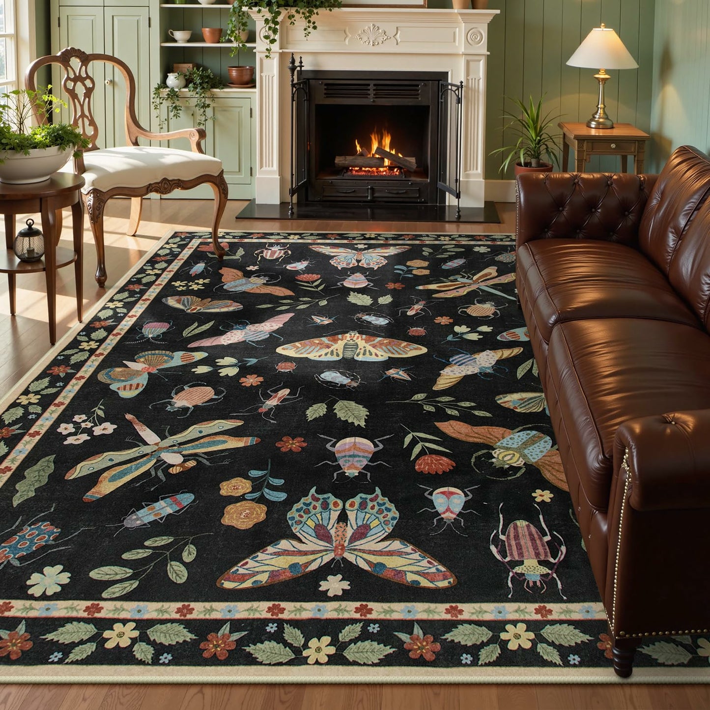 Moynesa Insect Area Rugs Washable Rug for Living Room Soft Natural Bedroom Rug Bug Accent Carpet for Dining Room Nursery Office Stain Resistant Non Slip