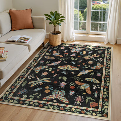 Moynesa Insect Area Rugs Washable Rug for Living Room Soft Natural Bedroom Rug Bug Accent Carpet for Dining Room Nursery Office Stain Resistant Non Slip